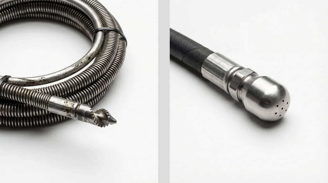 Drain snake cable and hydro jetting nozzle used for drain cleaning in Boyceville, WI