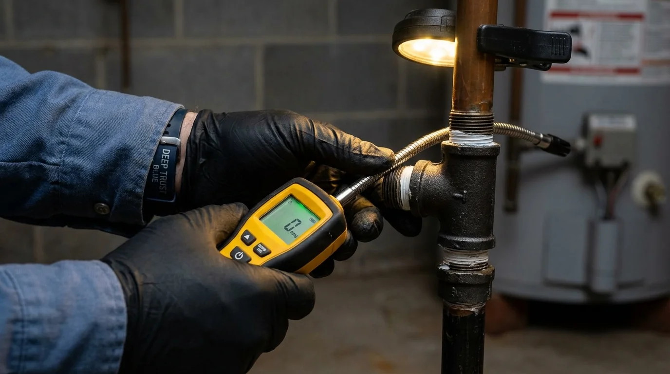 Gas leak detection with electronic sniffer by Johns Plumbing LLC in Boyceville