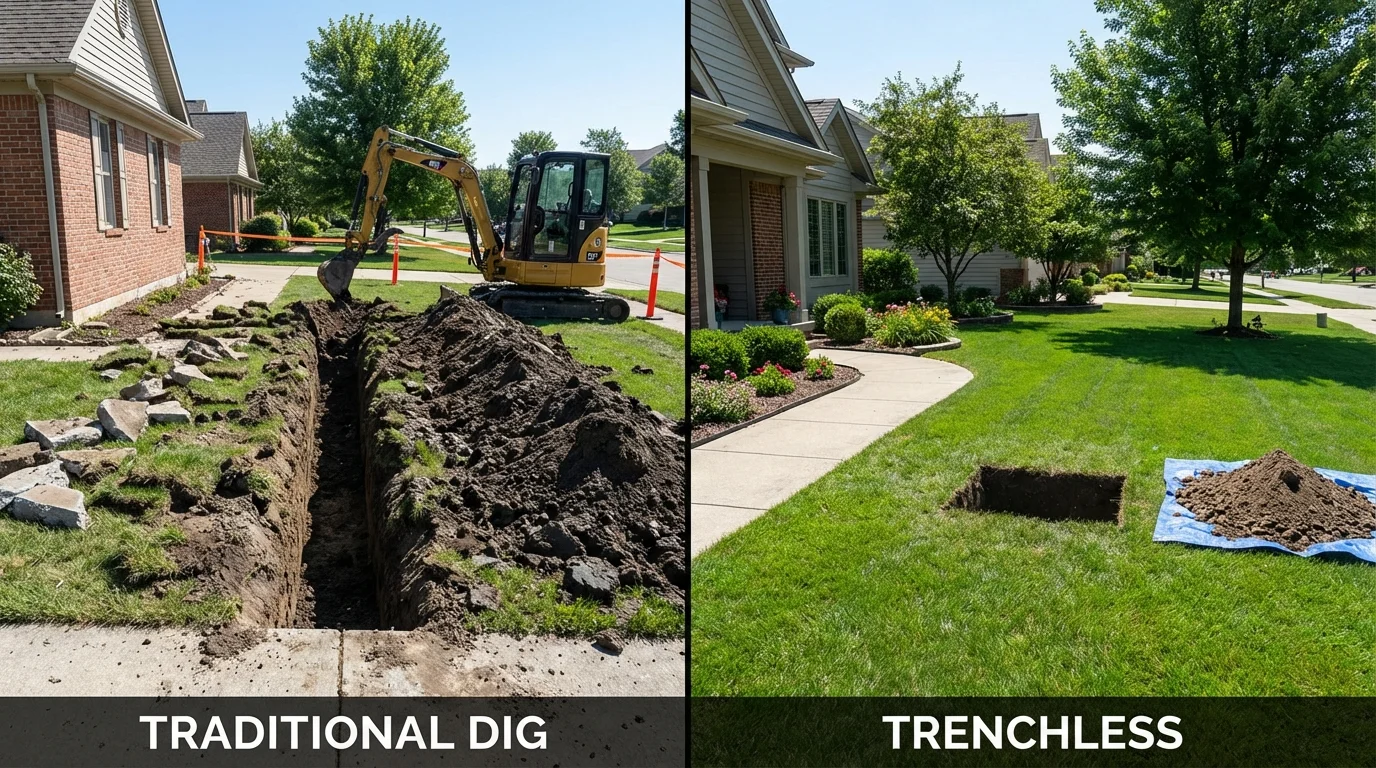 Trenchless sewer repair with minimal yard damage versus traditional excavation in Boyceville, WI